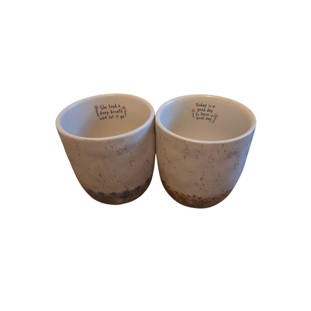 Natural Life Ceramic Tumbler Mugs Set of 2 Boho Handleless Cups Quotes